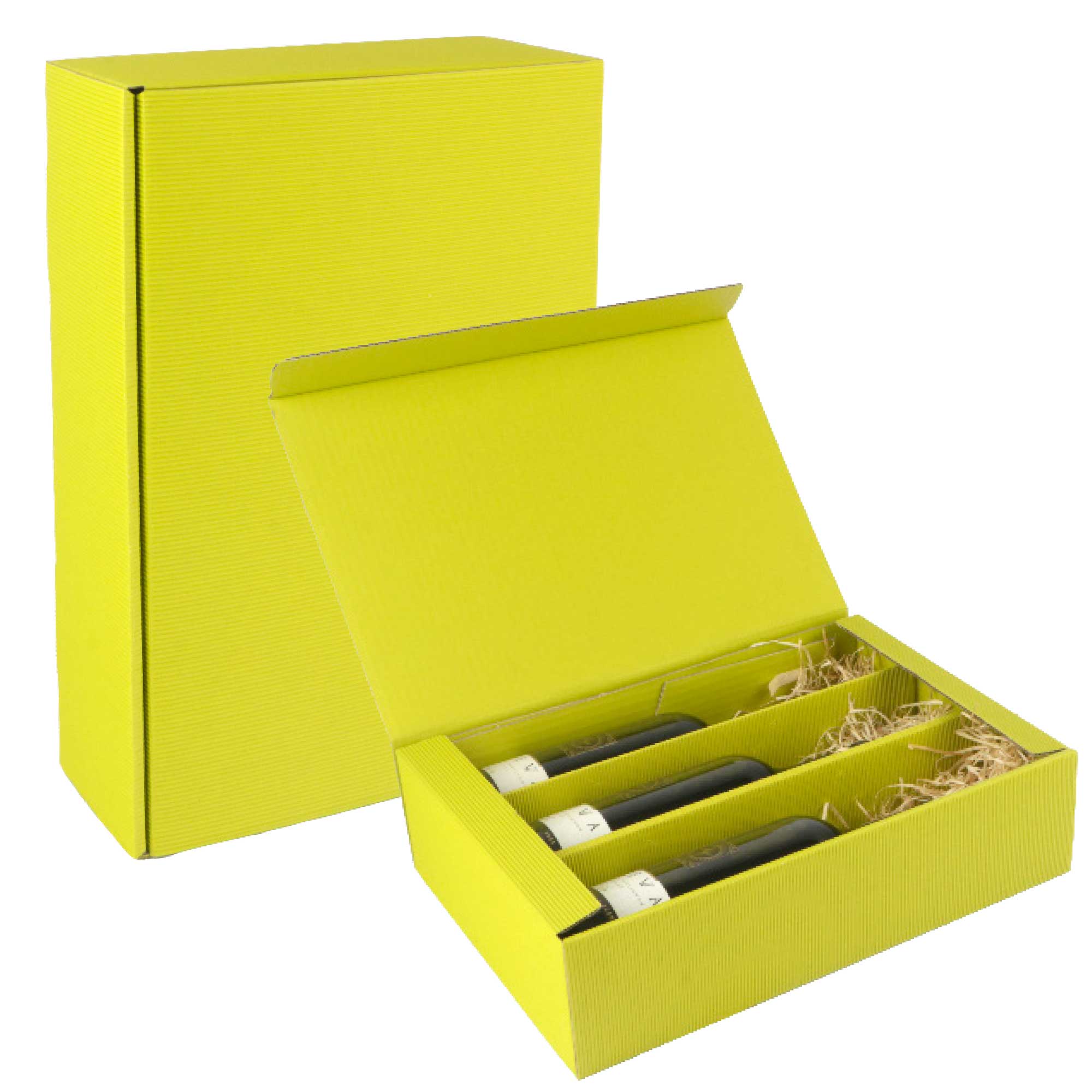 Picture of Ds à 25 geschenkdoos 3 fles 36x25x9 cm open golf lime groen (uc)