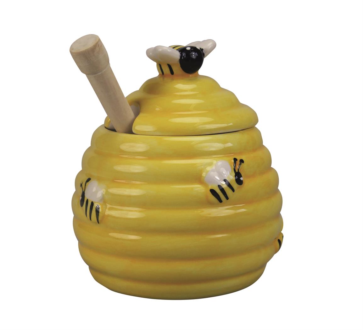 Afbeelding van Honingpot ø10x11 cm geel met houten honingstokje (tucl)