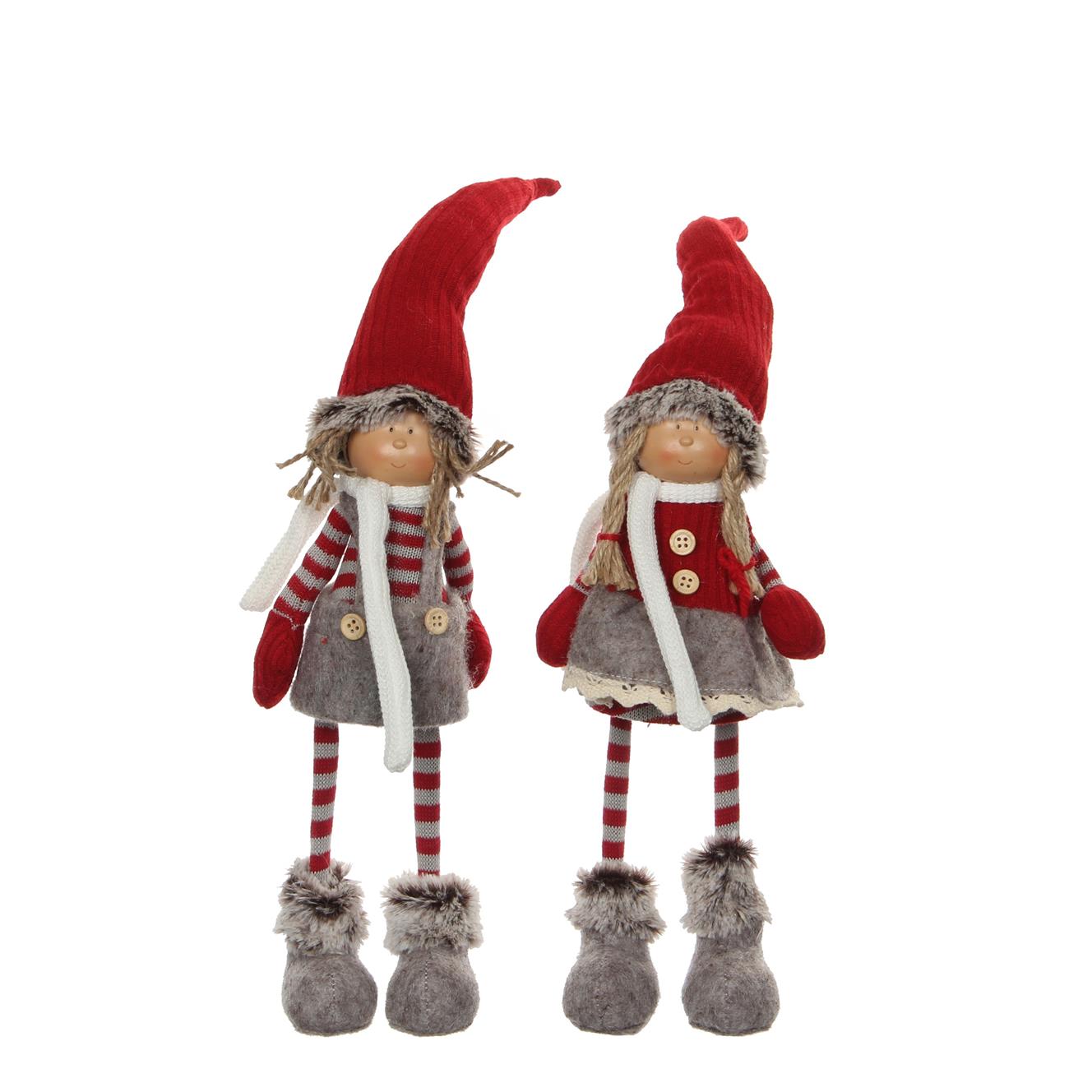Picture of Kerstmeisje met wiebellijf staand rood/grijs/wit 43 cm  (ucl)