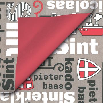 Afbeelding van Rol Sintpapier 50 cm/200 mtr Sinterklaas grijs rood 2 zijdig
