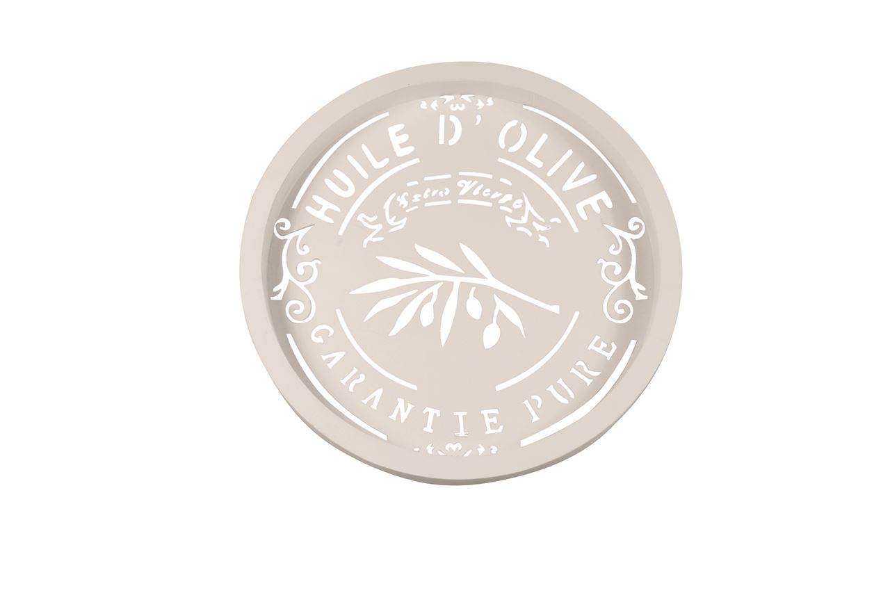 Picture of Houten dienblad rond, wit Olive r29x2,5 cm