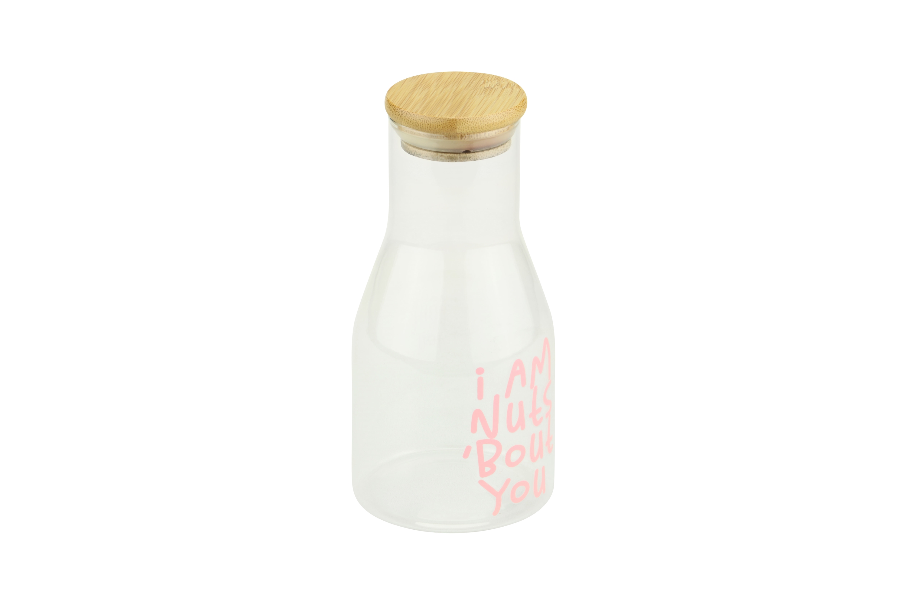 Picture of Glazen fles 500 ml bamboe deksel I am nuts 'bout you