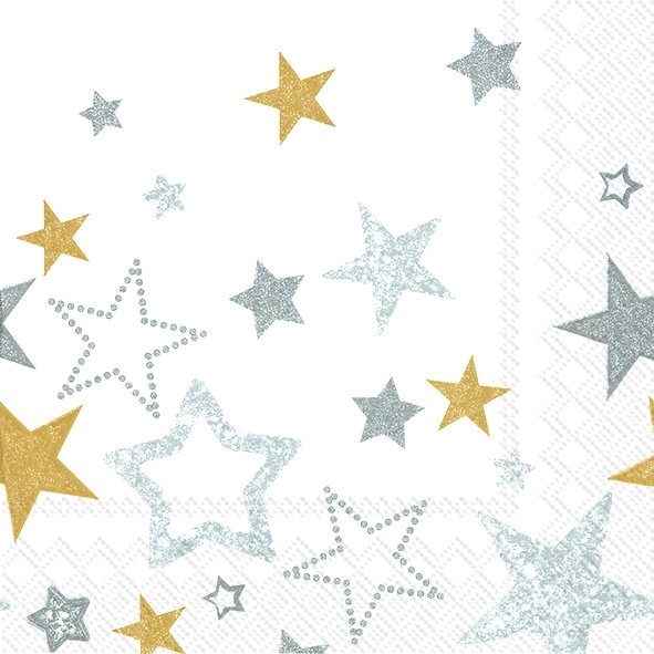 Afbeelding van Pak à 20 servetten 33x33 cm 3 laags Sparkling stars wit