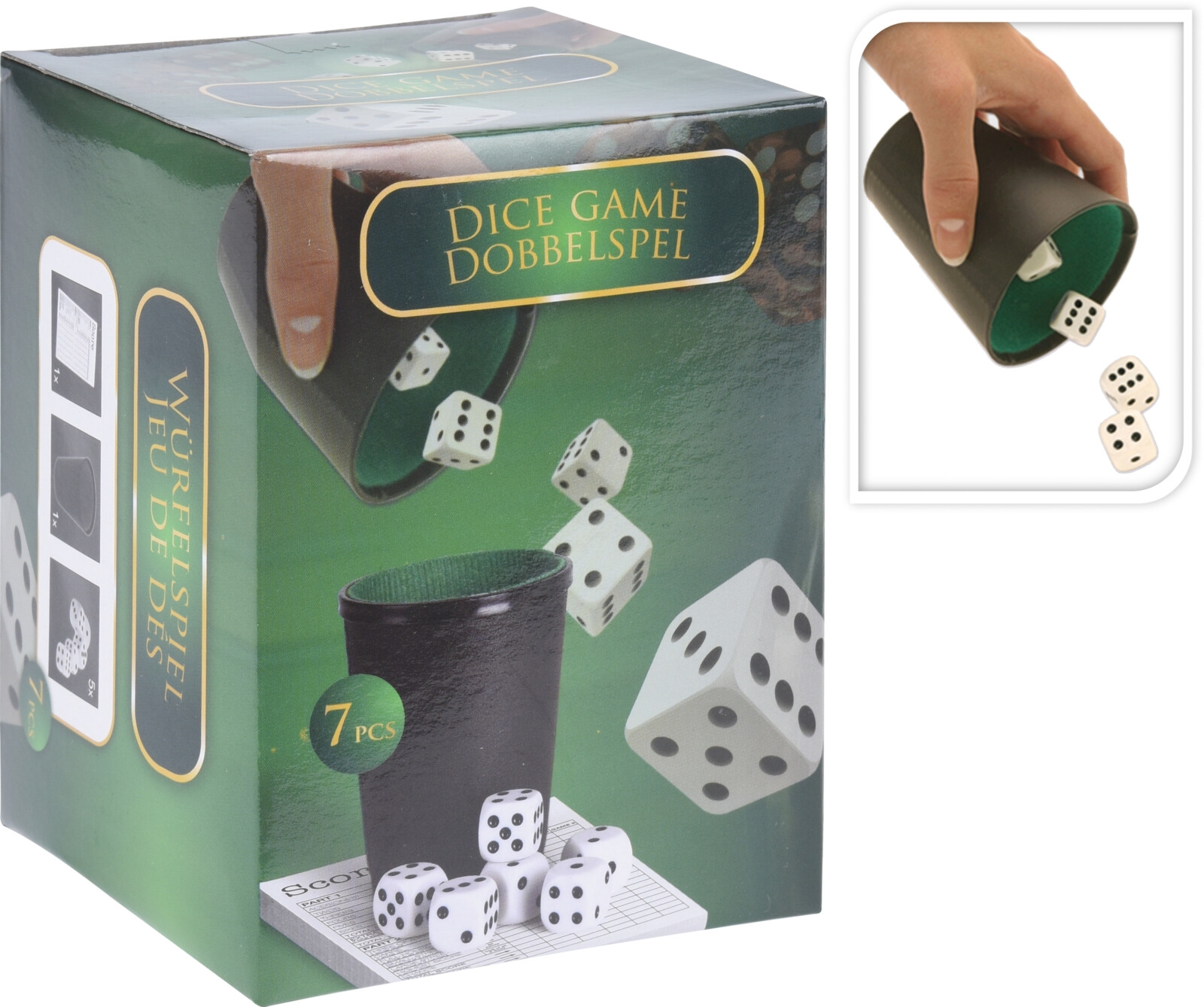 Afbeelding van Dobbelstenenspel inclusief 6 dobbelstenen, beker en scoreblok