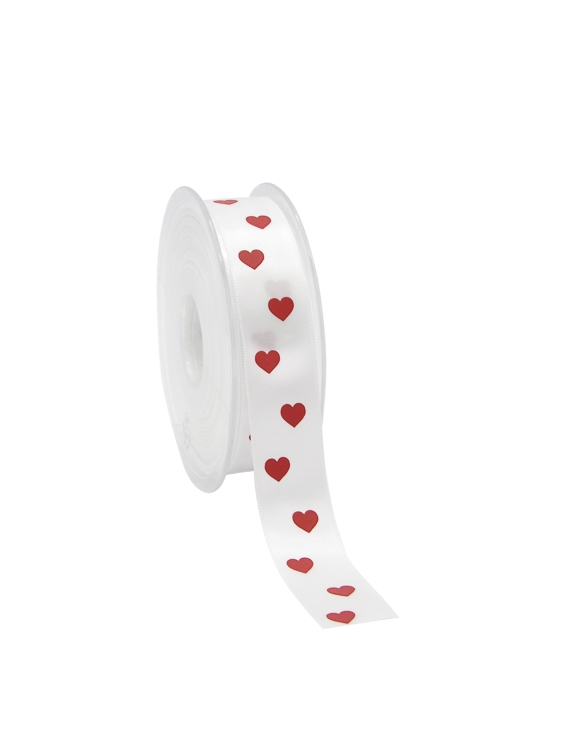 Picture of Rol satijnlint 23 mm 25 mtr Hearts wit