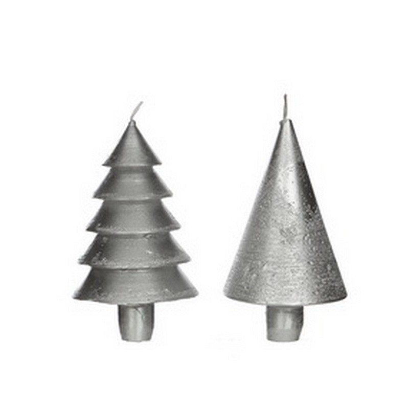 Afbeelding van Ds à 6 kerstboom kaarsen 7x12 cm zilver assorti (ucl)
