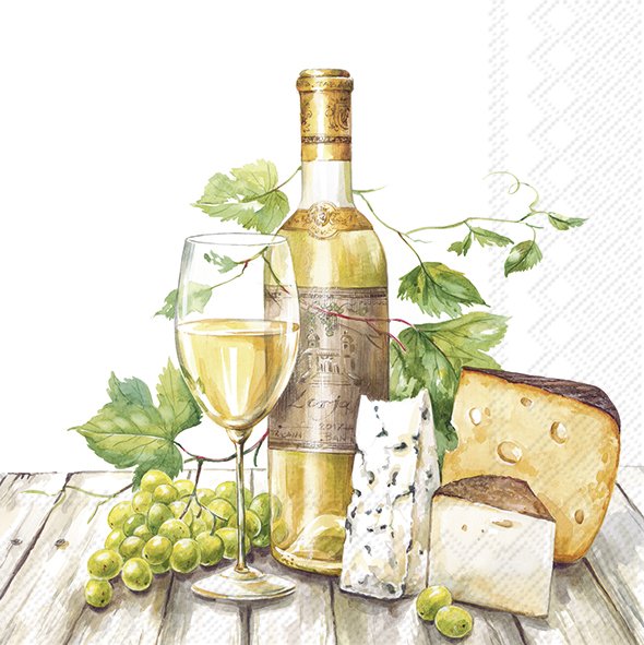 Picture of Pak à 20 servetten 33x33 cm 3 laags Witte wijn en kaas