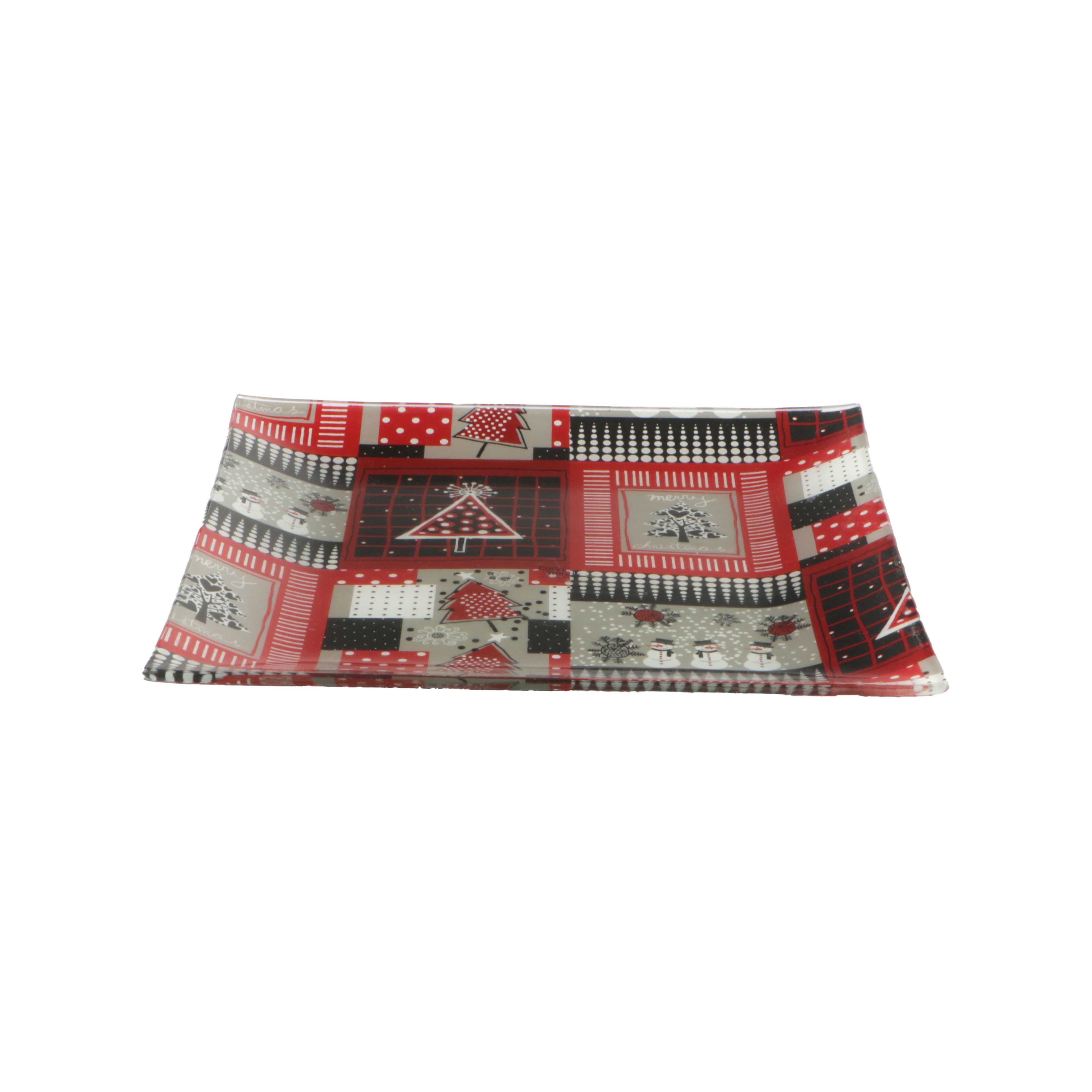 Afbeelding van Bord met Kerstdeco rood, zwart & grijs 21,5x21,5 cm