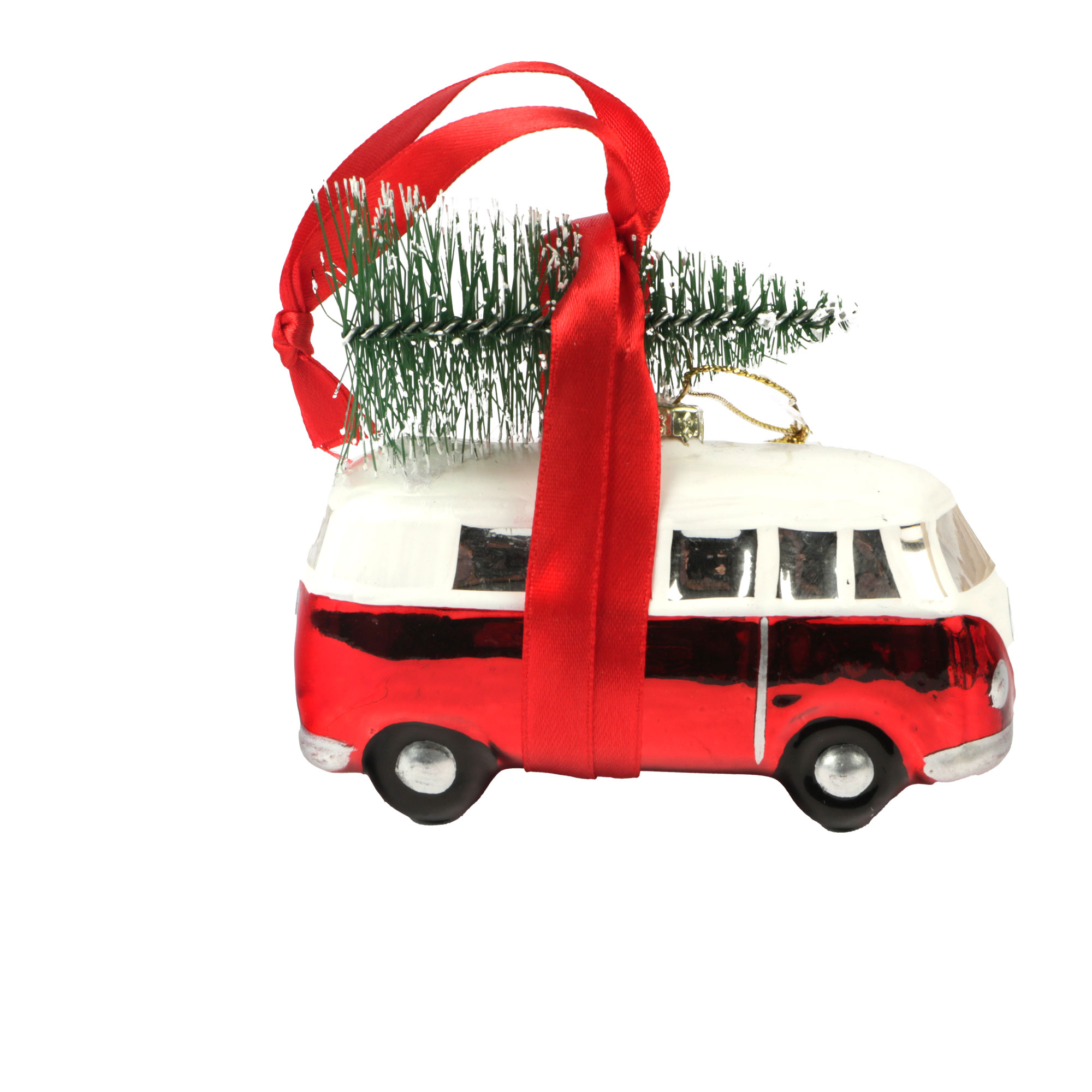 Afbeelding van Kerstbal 10x4,5x9 cm VW bus met kerstboom (leverbaar ca. begin oktober)