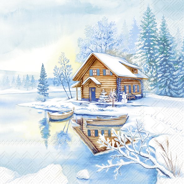 Afbeelding van Pak à 20 servetten 33x33 cm 3 laags Huis aan het meer