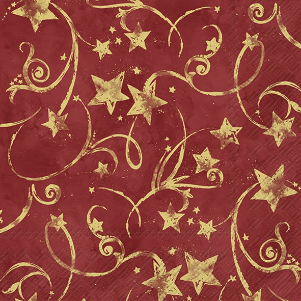 Afbeelding van Pak à 20 servetten 33x33 cm 3 laags rood / ster goud