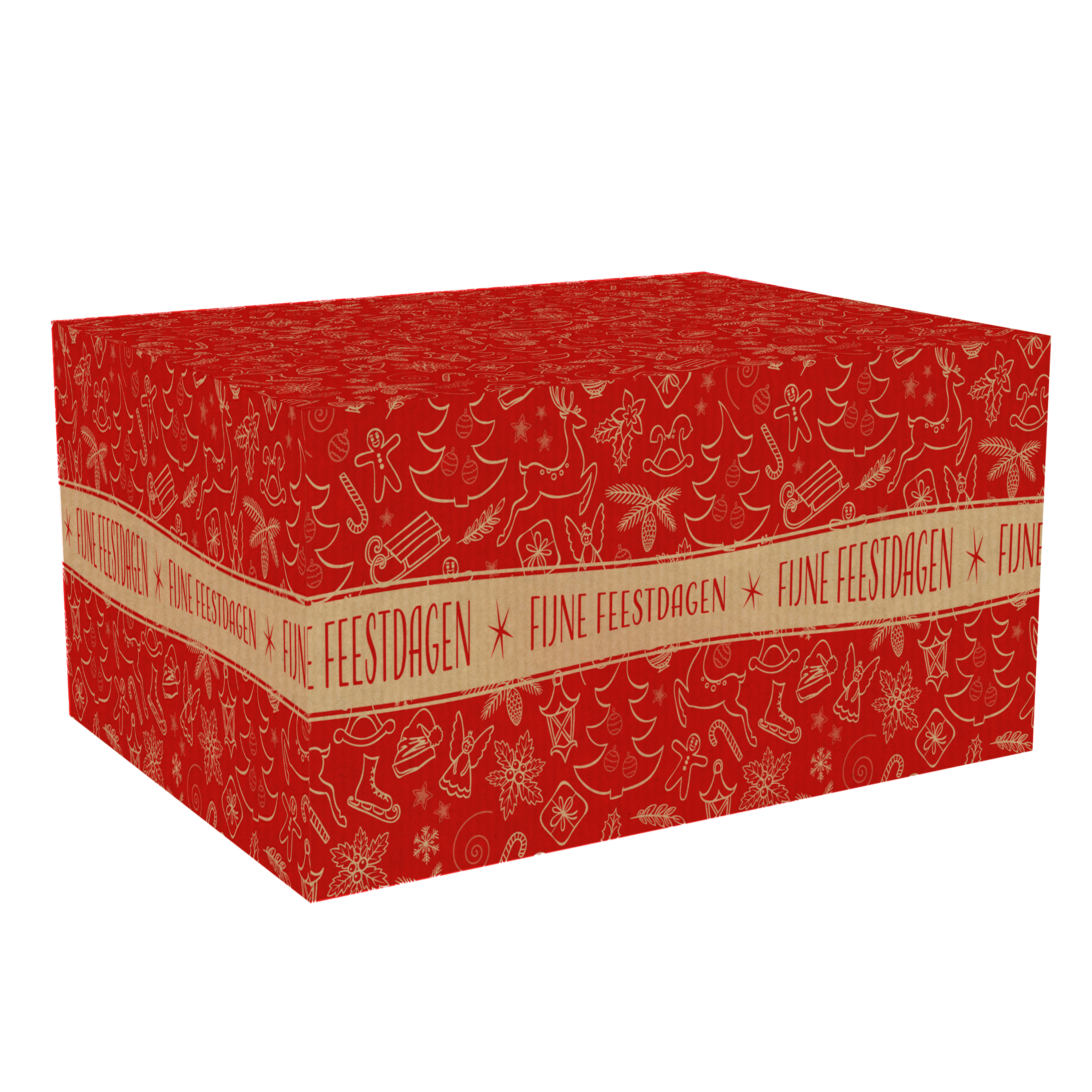 Picture of Kerstdoos C126 Fijne feestdagen 39x29x12,6 cm rood