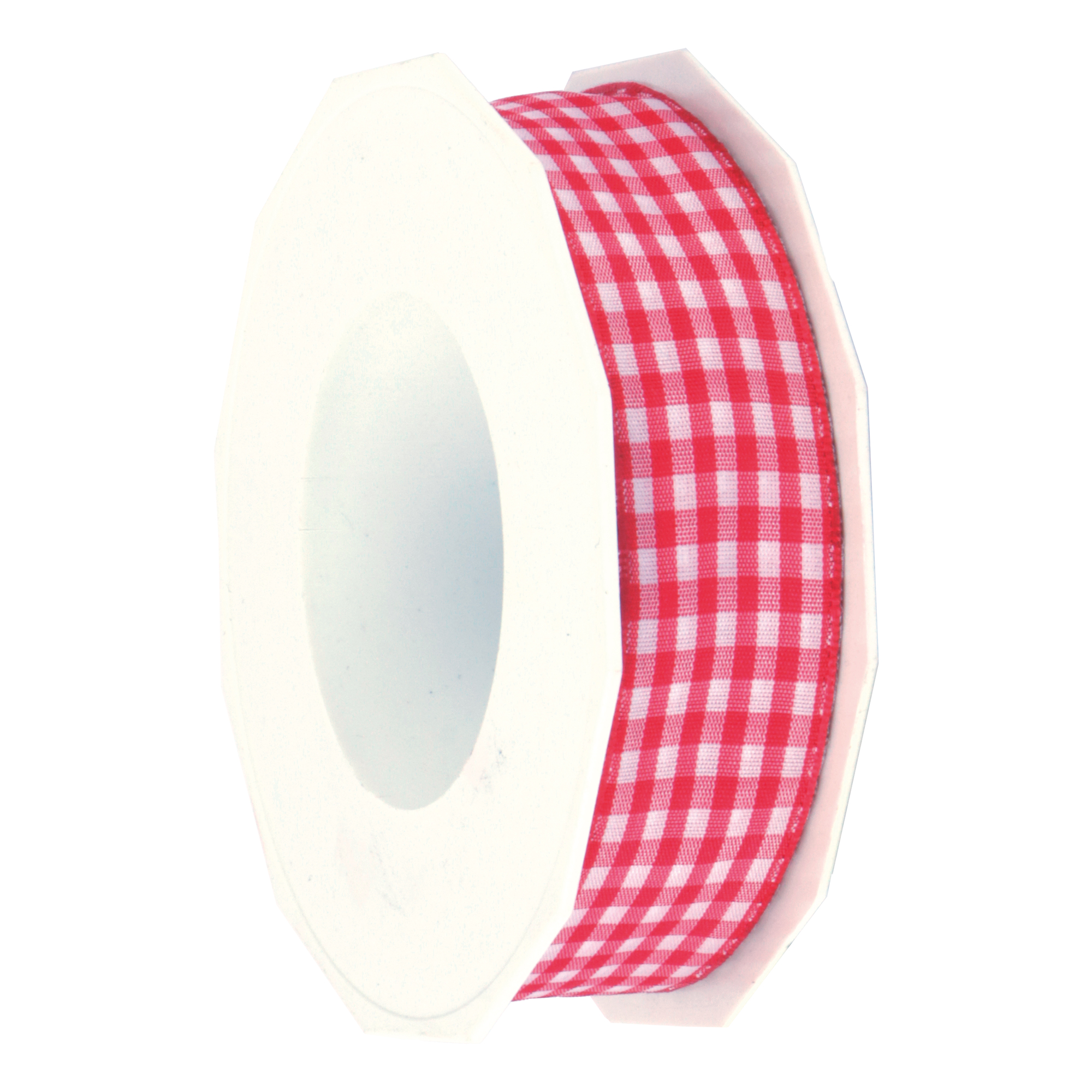 Afbeelding van Rol textiellint bedraad 25 mm 20 mtr ruit rood/wit 