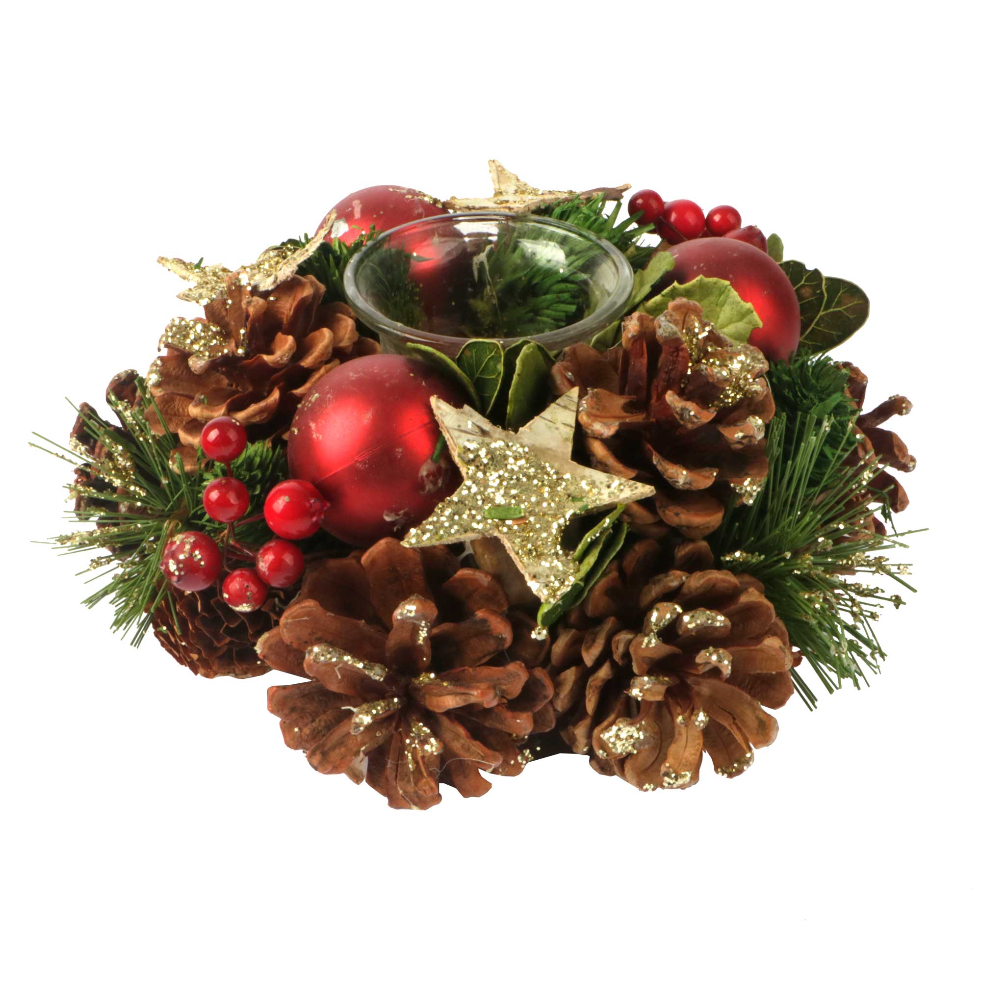 Picture of Kerstkrans 19x9 cm met waxinelichthouder en decoratie