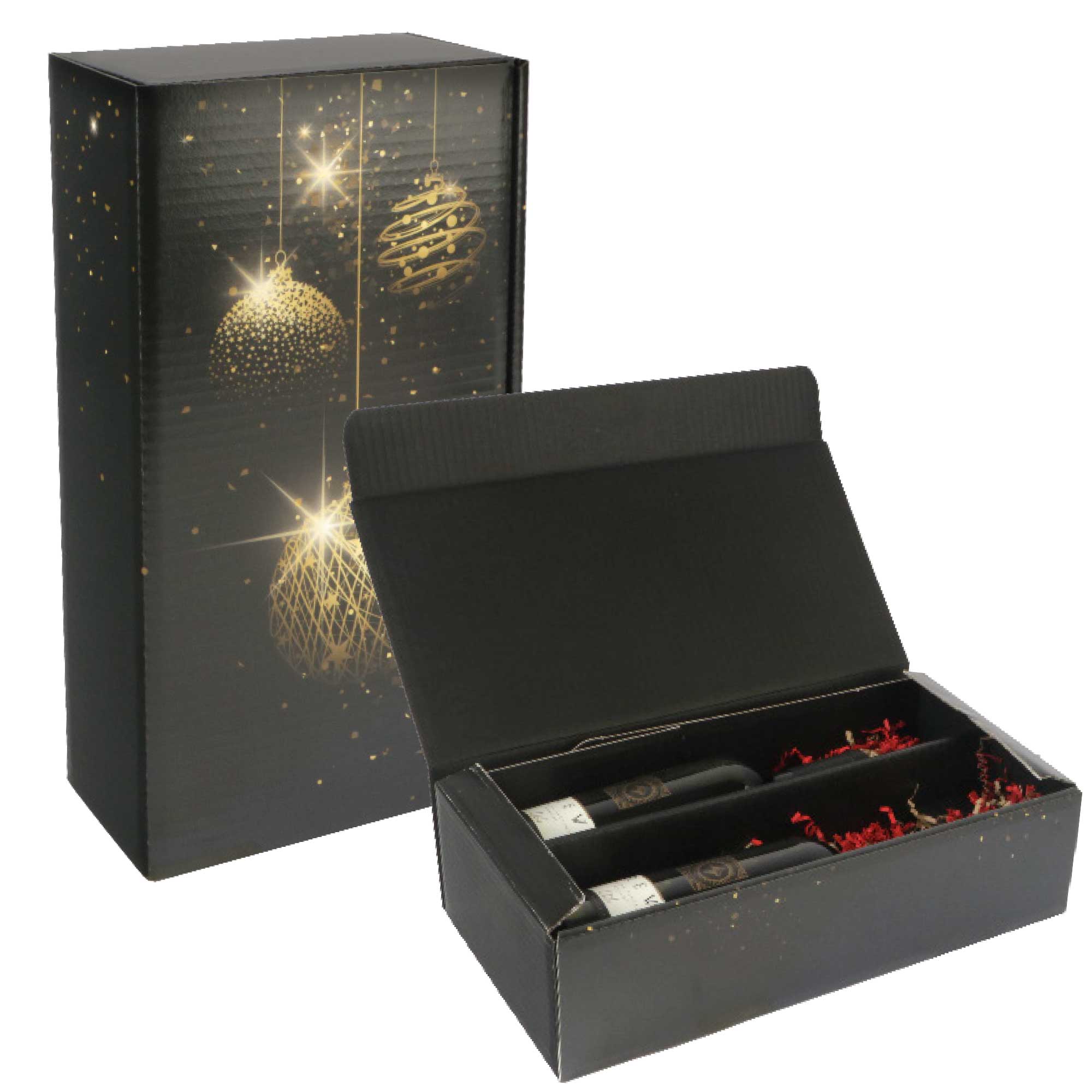 Afbeelding van Ds à 25 geschenkdoos 2 fles 36x19,2x9,5 cm Kerst Deluxe zwart