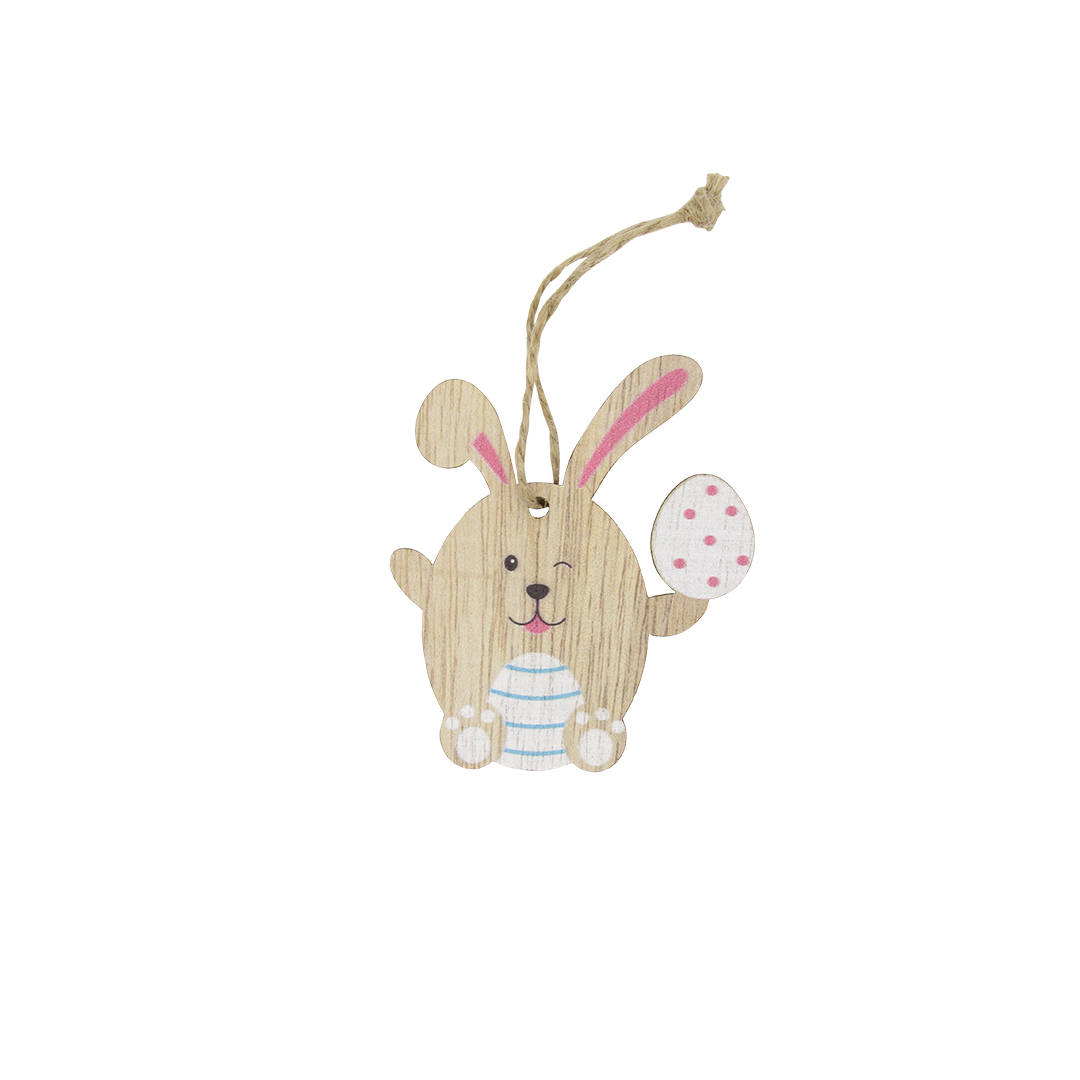 Afbeelding van Pak à 24 houten hanger 7x6 cm Easter bunny naturel