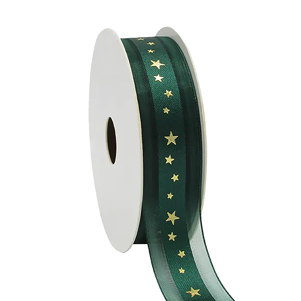 Afbeelding van Rol lint organza met satijn 25 mm 20 mtr Stars groen