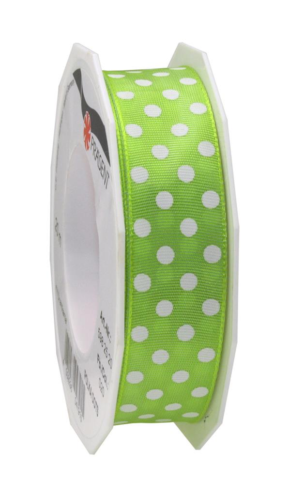 Afbeelding van Rol textiellint bedraad 25 mm 20 mtr lime groen met stippen 