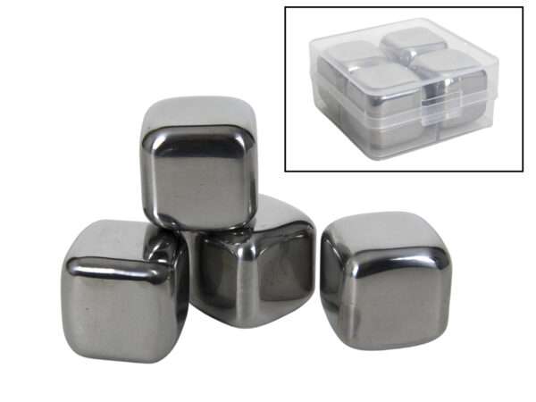 Afbeelding van Set à 4 ijsblokjes 6,3x6,3x3 cm rvs in box