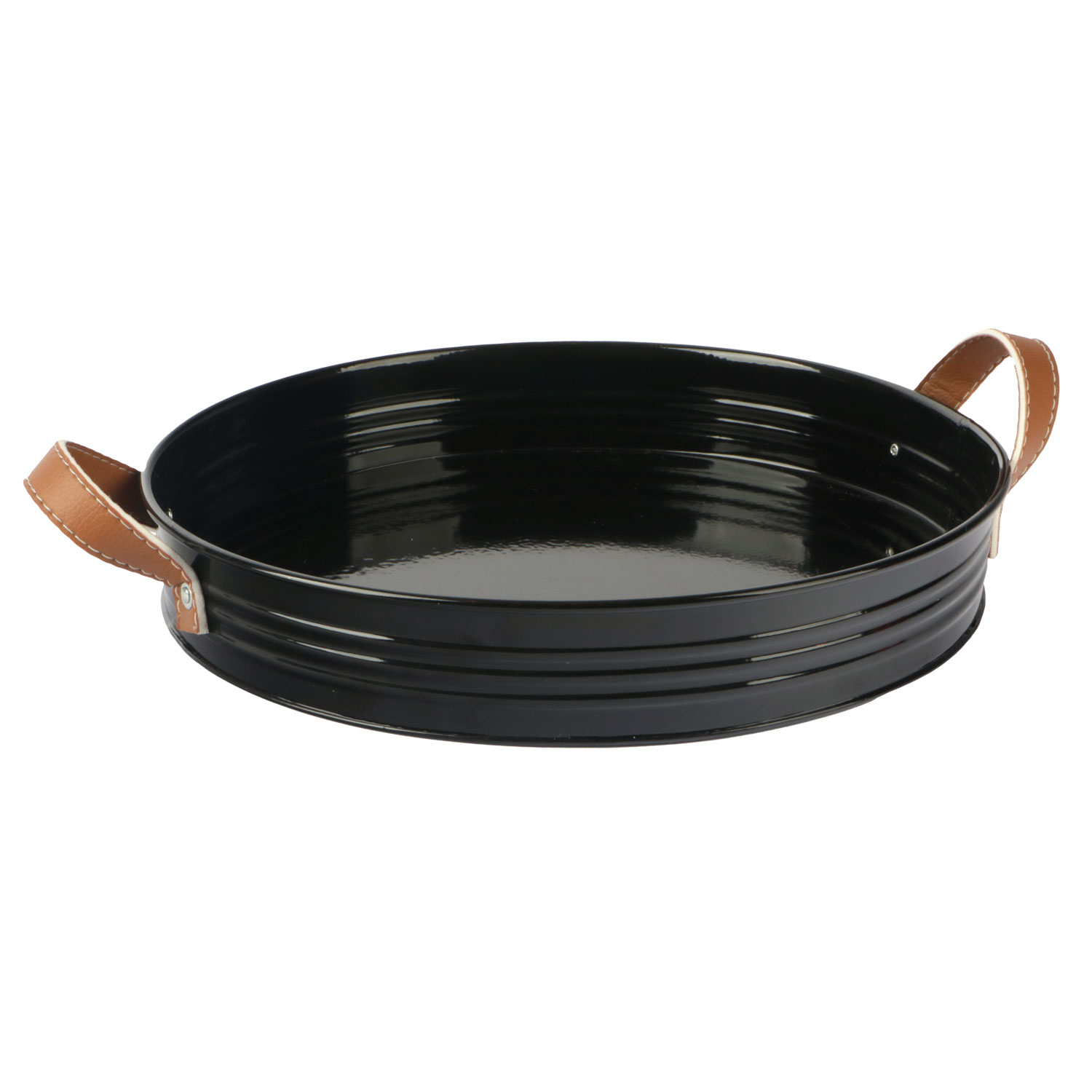 Afbeelding van Metalen dienblad zwart ø32x5 cm