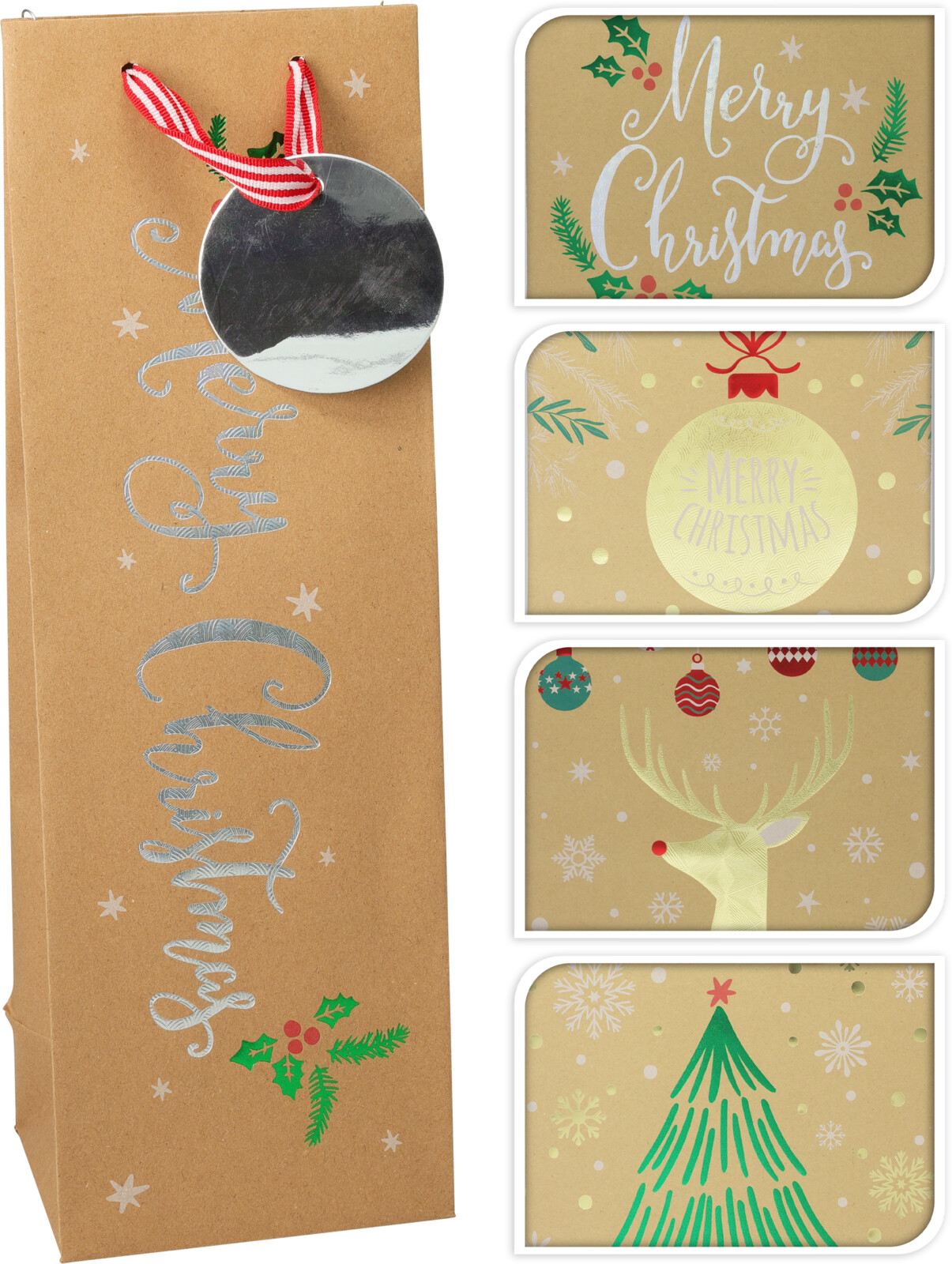 Picture of Pak à 24 1 fles draagtas 12+9x36 cm Christmas Time assorti