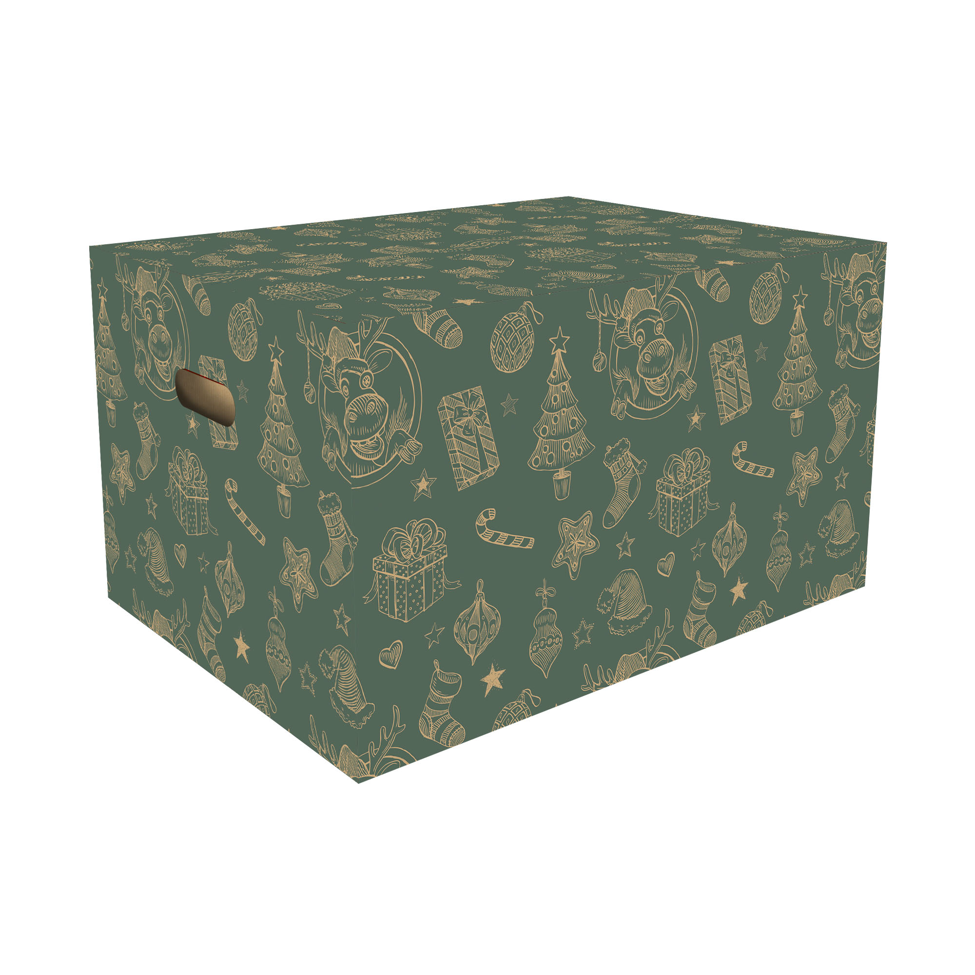 Afbeelding van Kerstdoos A140 rendier 31x20x14 cm groen