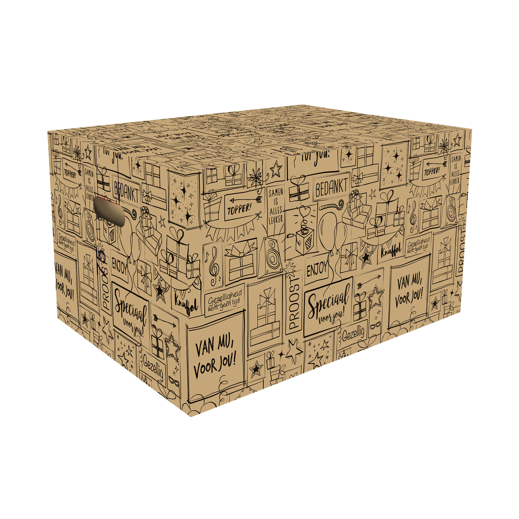 Picture of Kerstdoos G270 doodles 49x39x27 cm kraft zwart met handgrepen