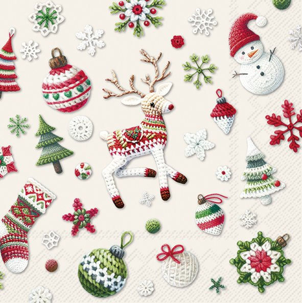 Picture of Pak à 20 servetten 33x33 cm 3 laags kerstfiguren gebreid