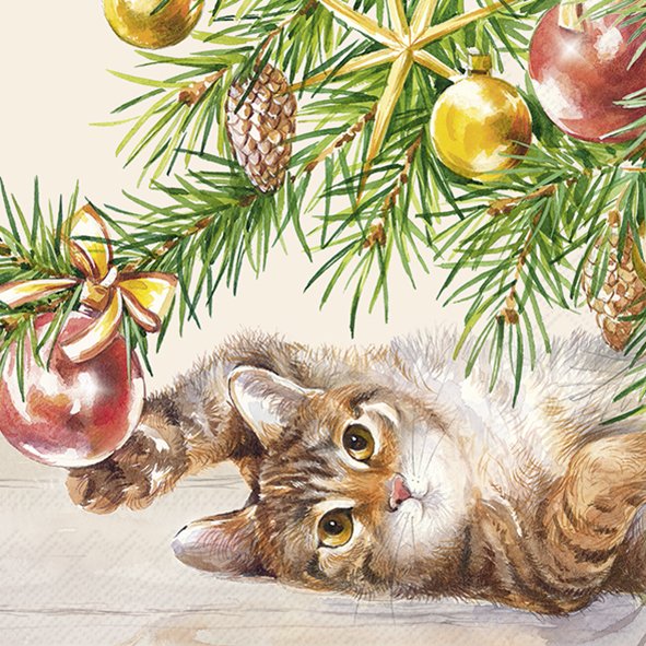 Picture of Pak à 20 servetten 33x33 cm 3 laags Kerst kat