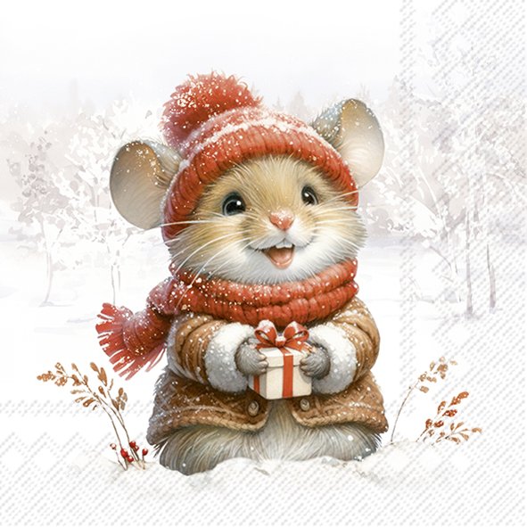Afbeelding van Pak à 12 servetten 33x33 cm 3 laags Kerstmuis