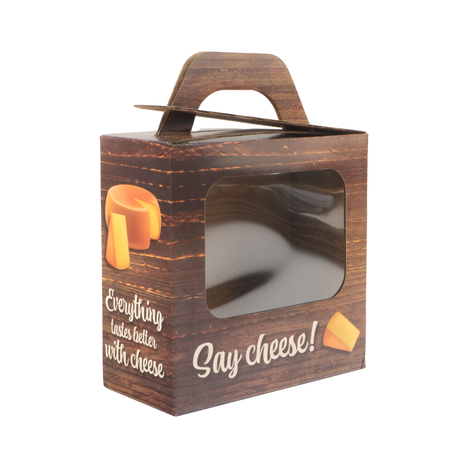 Picture of Ds à 25 draagdoos met venster 15,3x7,5x15,6 cm Let's get cheesy