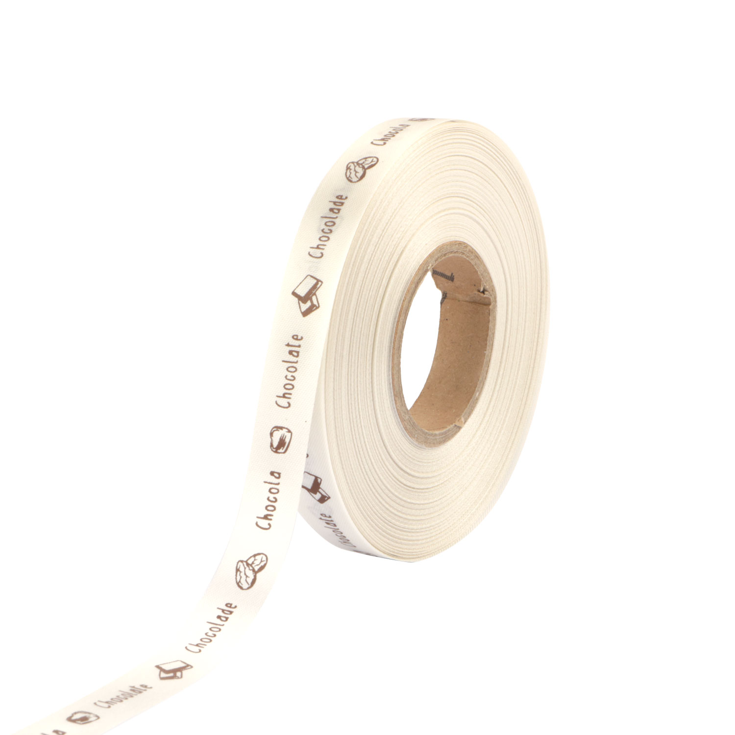 Picture of Rol satijnlint 15 mm 50 mtr crème met bruin Chocola/Chocolate