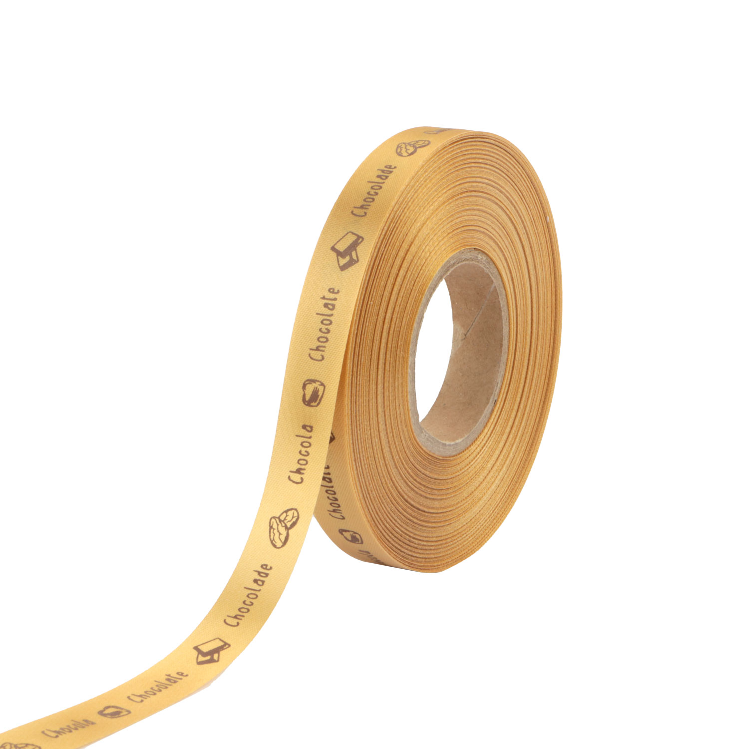 Picture of Rol satijnlint 15 mm 50 mtr goud met bruin Chocola/Chocolate