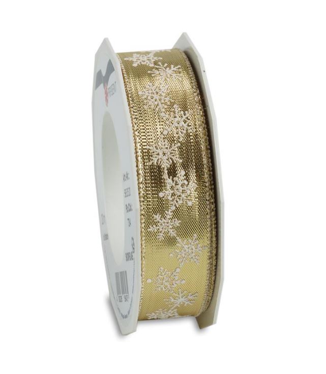 Picture of Rol textiellint 25 mm 20 mtr sneeuwvlok goud