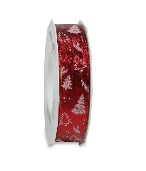 Picture of Rol textiellint 25 mm 20 mtr kerstbomen rood