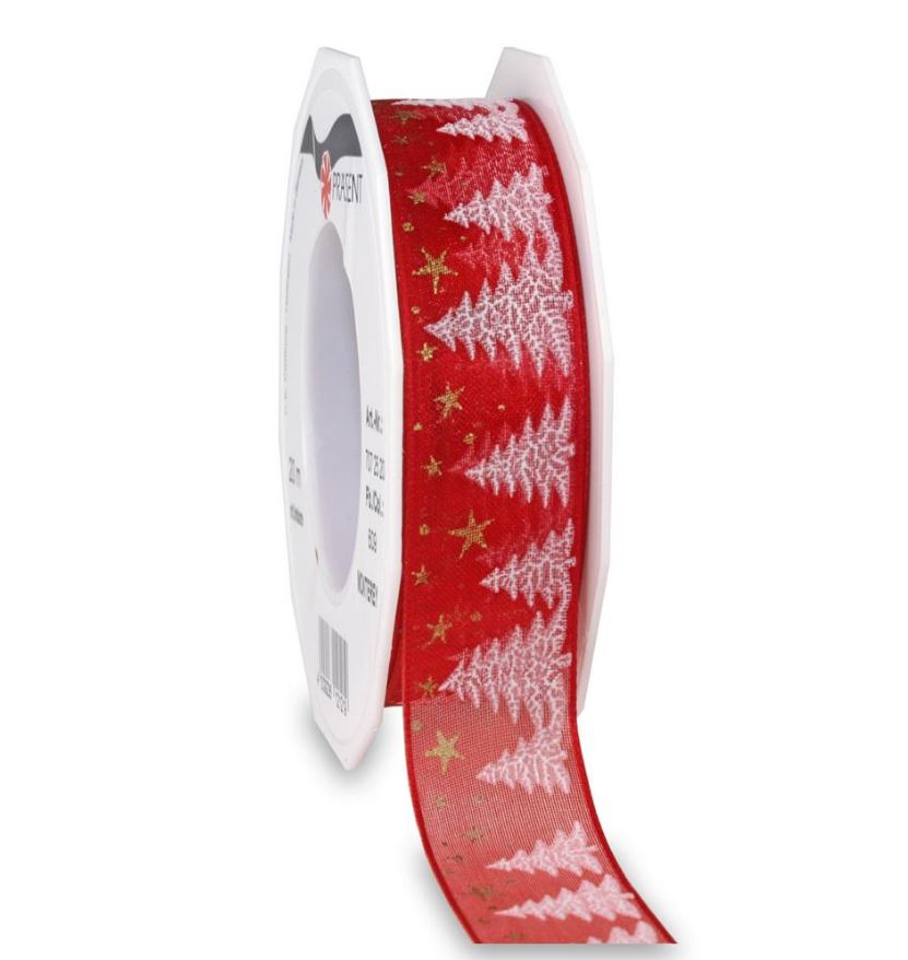 Picture of Rol organzalint bedraad 25 mm 20 mtr kerstlandschap rood