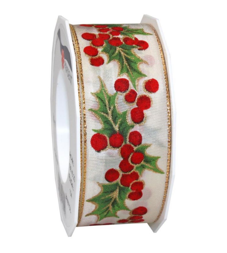 Picture of Rol textiellint bedraad 40 mm 20 mtr kersttak créme