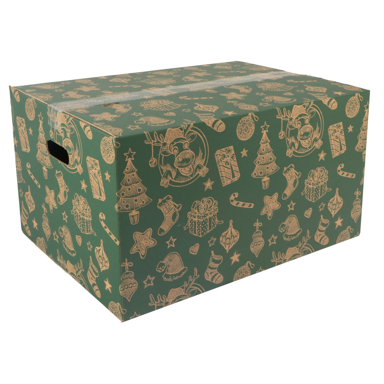 Afbeelding van Kerstdoos H300 rendier 59x39x30 cm groen met handgrepen