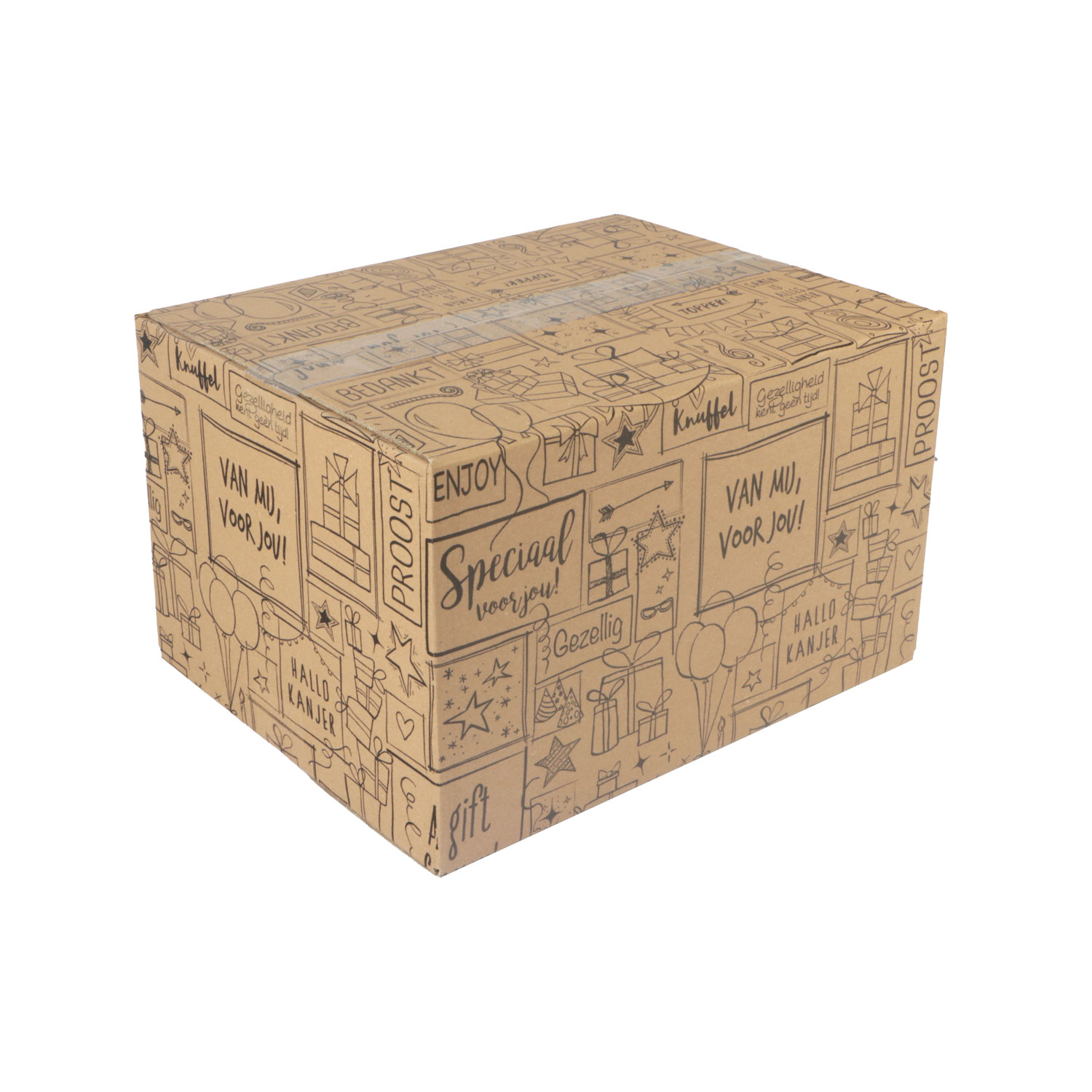 Afbeelding van Kerstdoos C232 doodles 39x29x23,2 cm kraft zwart