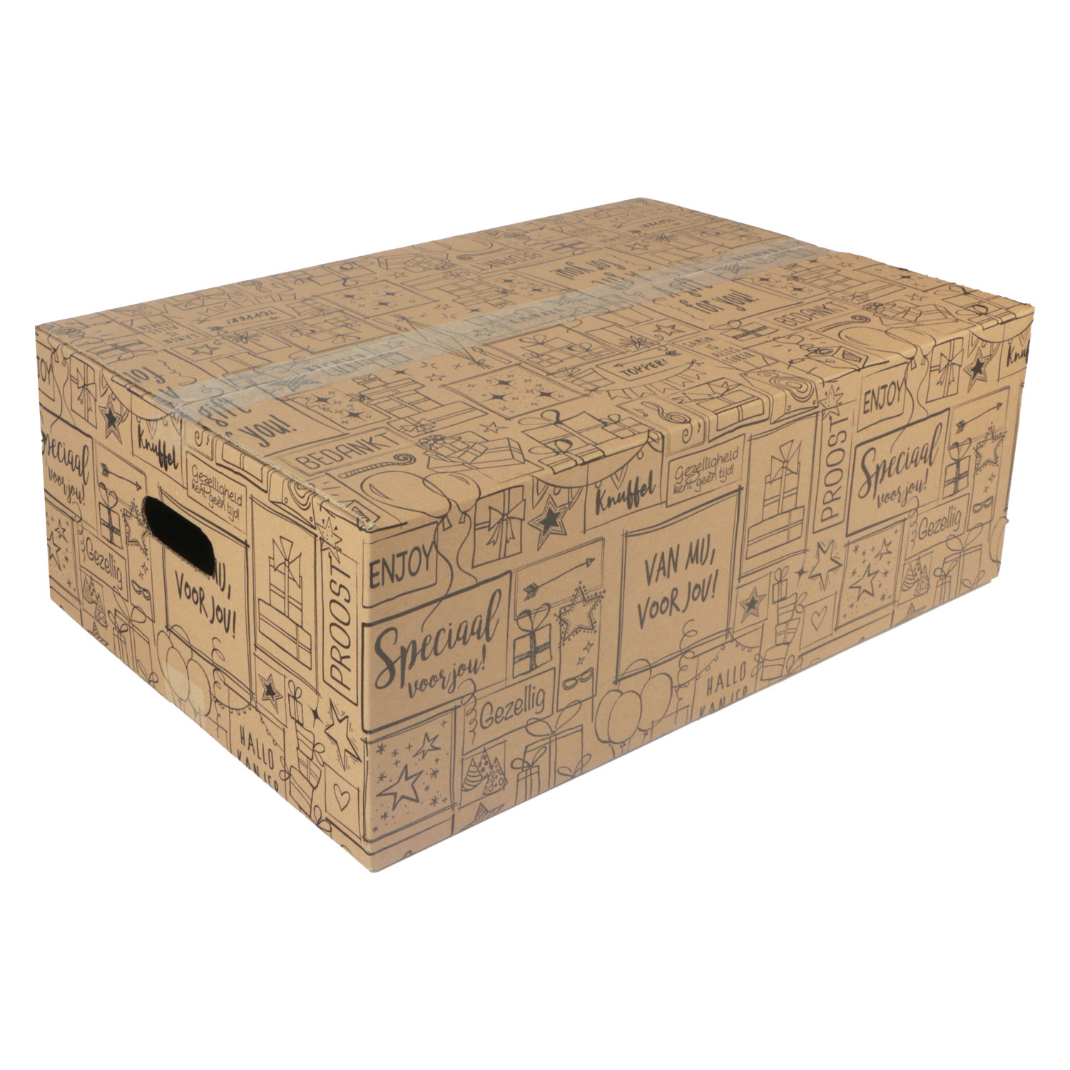 Afbeelding van Kerstdoos H200 doodles 59x39x20 cm kraft zwart met handgrepen