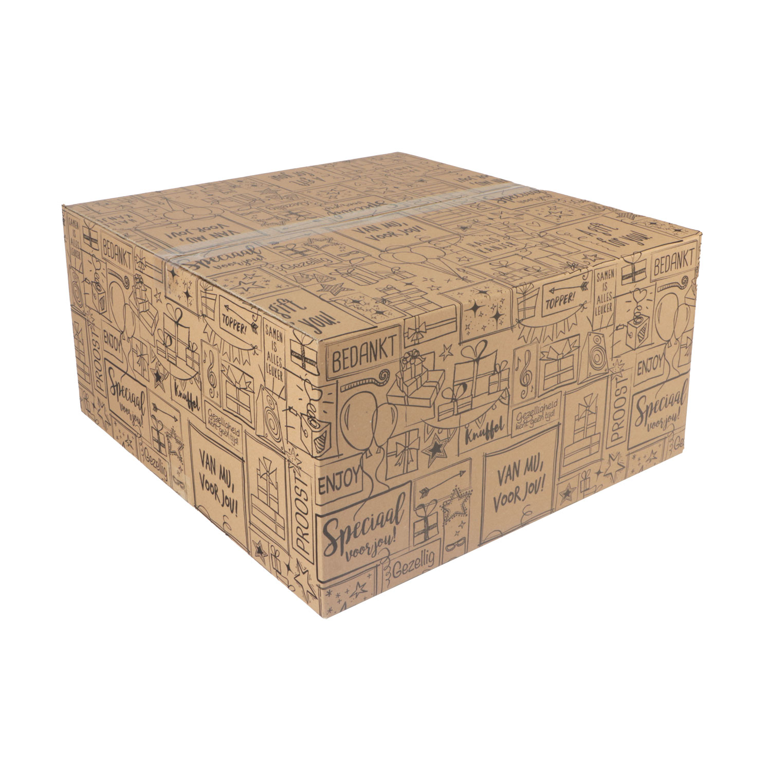 Afbeelding van Kerstdoos doodles 49,5x49,5x25 cm kraft zwart