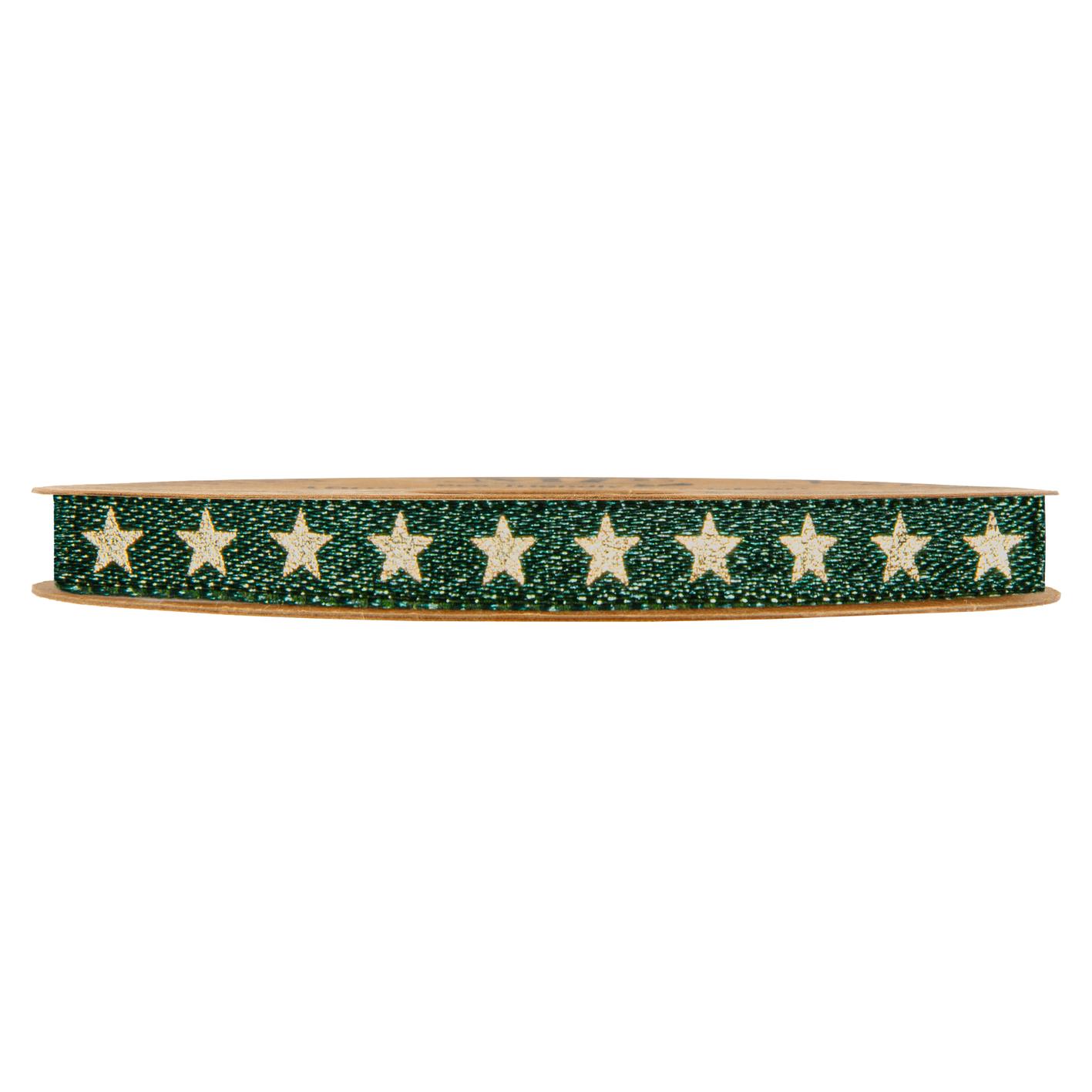 Afbeelding van Rol textiellint 10 mm 20 mtr groen met sterren