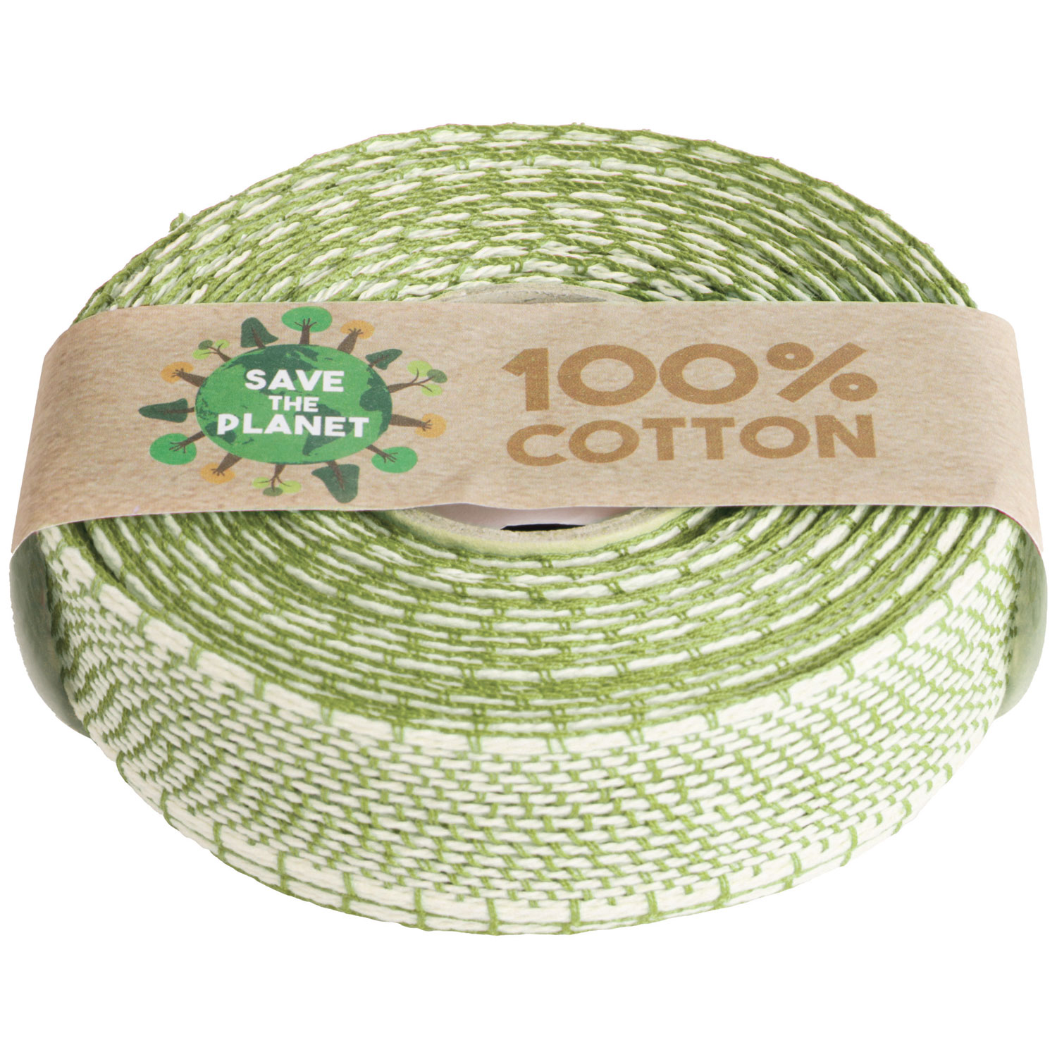 Afbeelding van Rol katoenlint 25 mm 10 mtr groen/wit (uc)