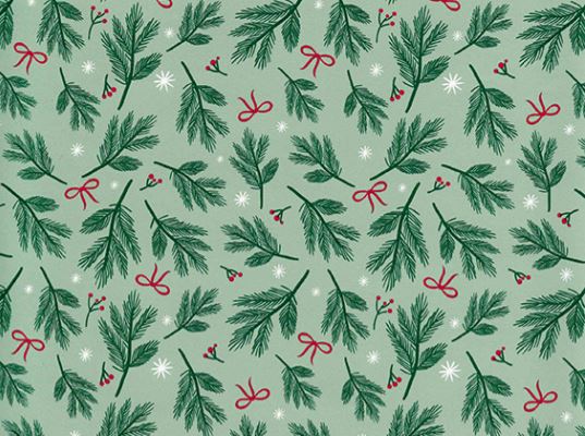 Picture of Rol kerstpapier 50 cm 100 mtr kersttakjes en strikjes
