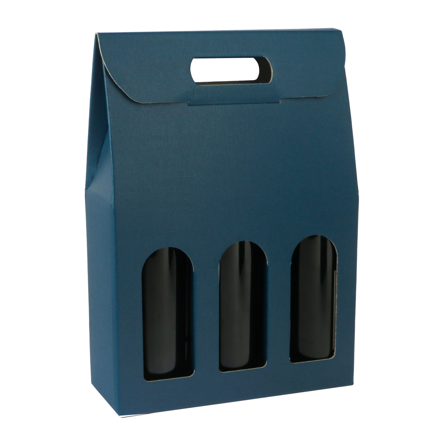 Picture of Ds à 30 draagkarton 3 fles blauw met venster 27x9x38,5 cm