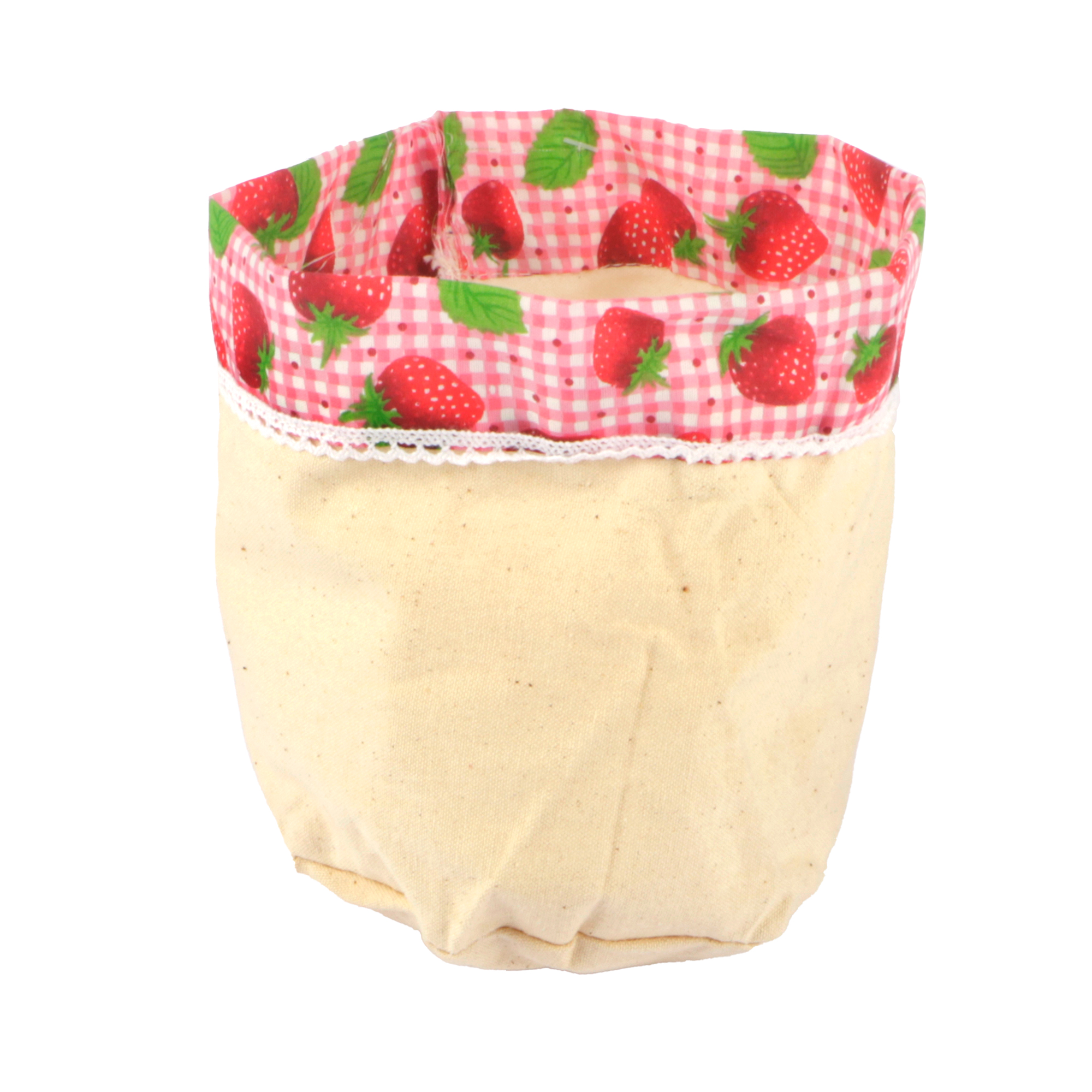 Afbeelding van Jute zak ø12x12 cm met aardbeien randje