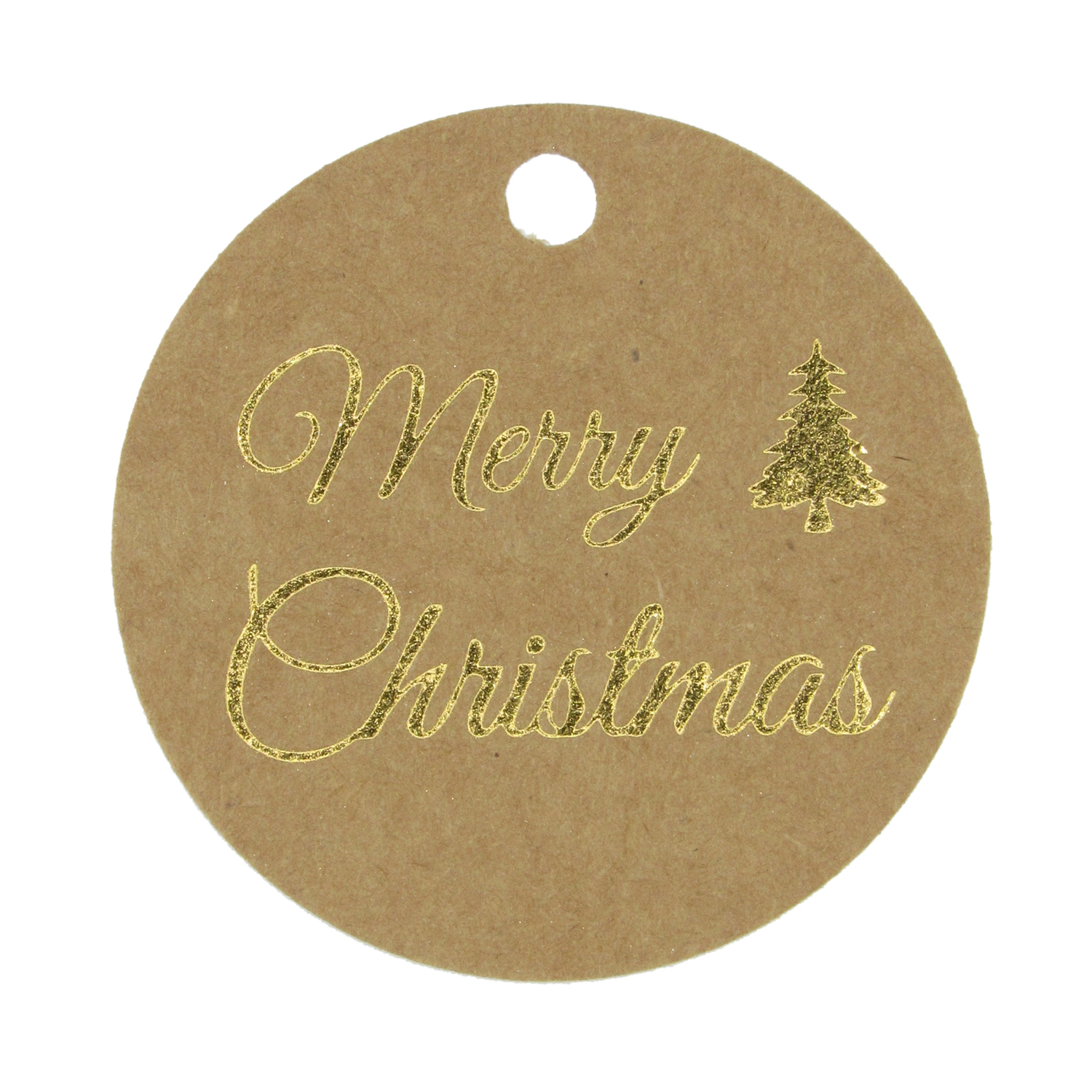 Picture of Zak à 50 hangkaartje 5 cm kraft goud Merry Christmas