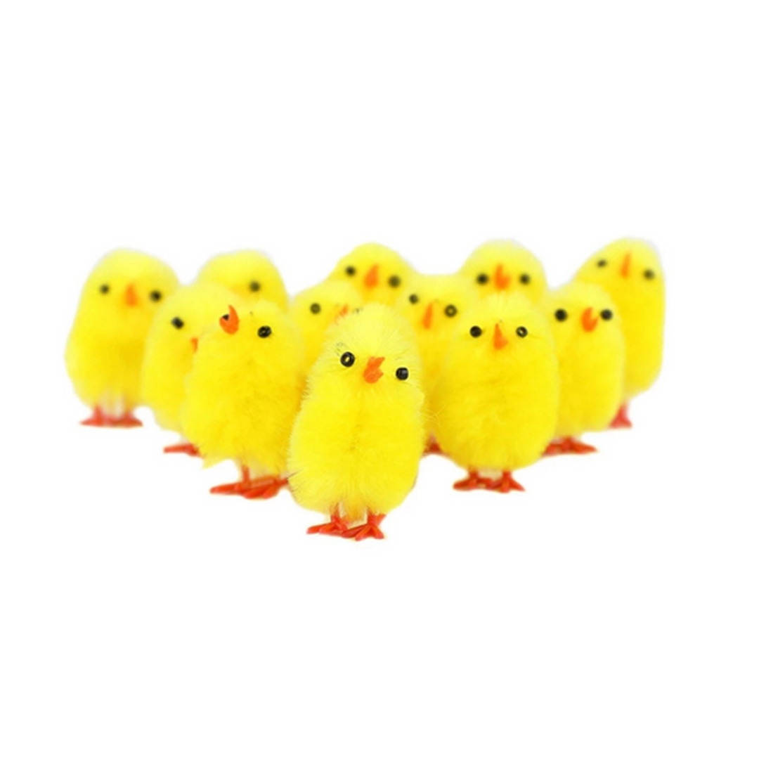 Afbeeldingen van Ds à 15 chenille kuikens geel 3 cm