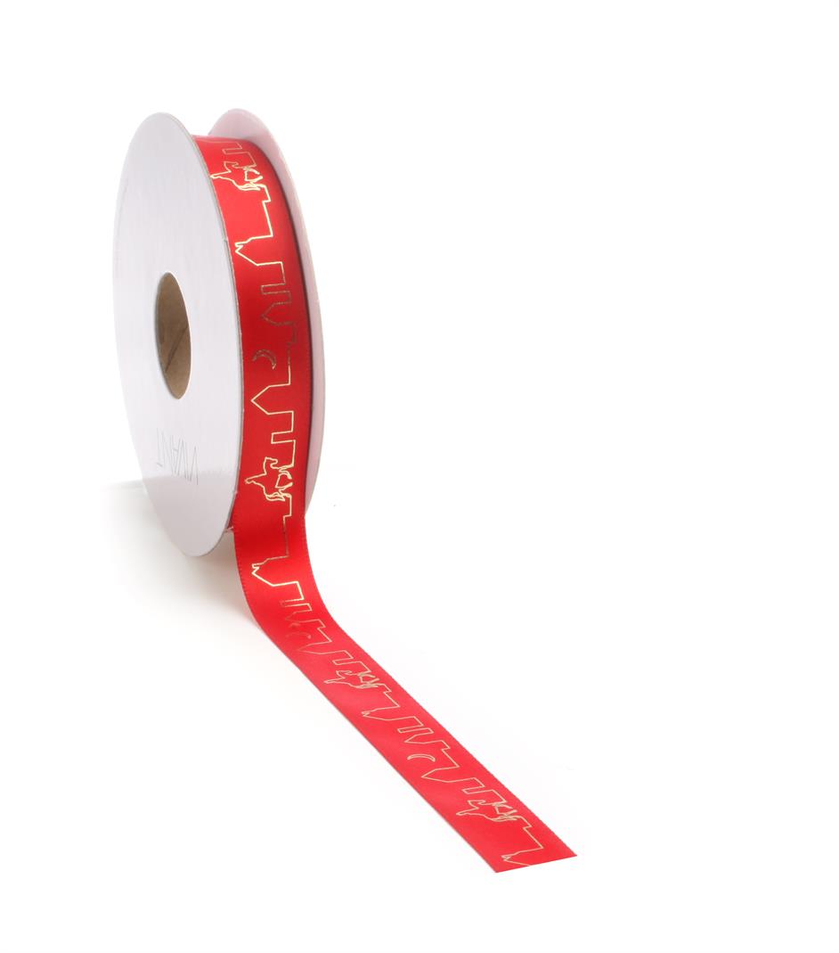 Afbeeldingen van Rol satijnlint 16 mm 25 mtr Sint op het dak 