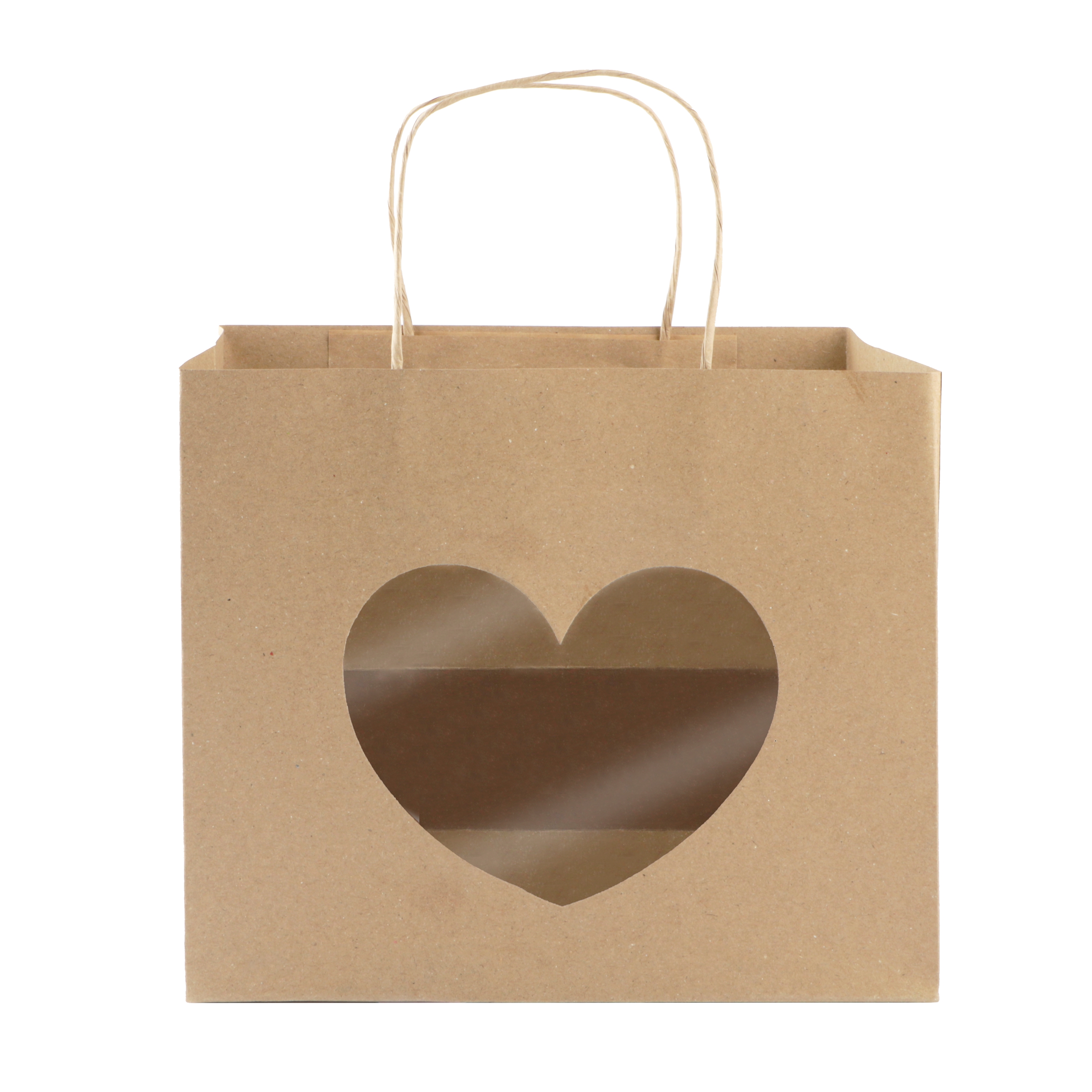 Afbeeldingen van Pak à 12 kadotas met venster 24+14x19,5 cm hart kraft